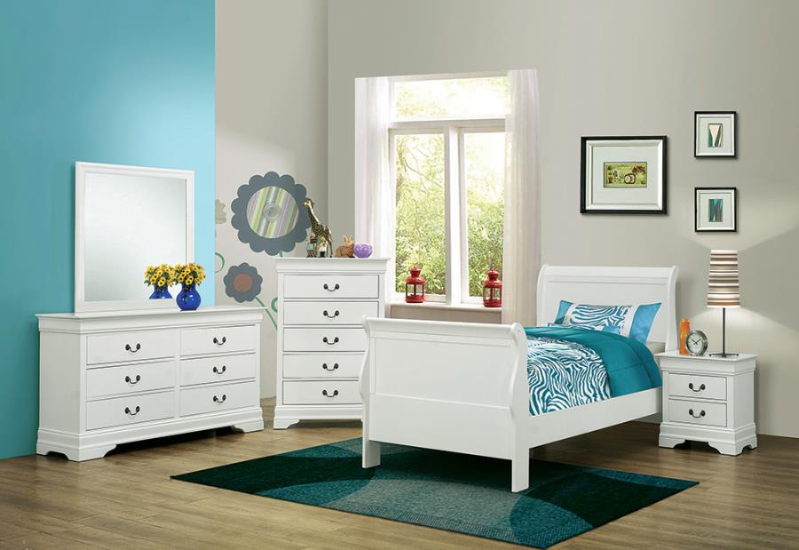 Louis Philippe White Twin Bed 5 Pc Set