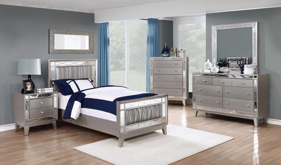 Leighton Silver Twin Bed 4 Pc Set