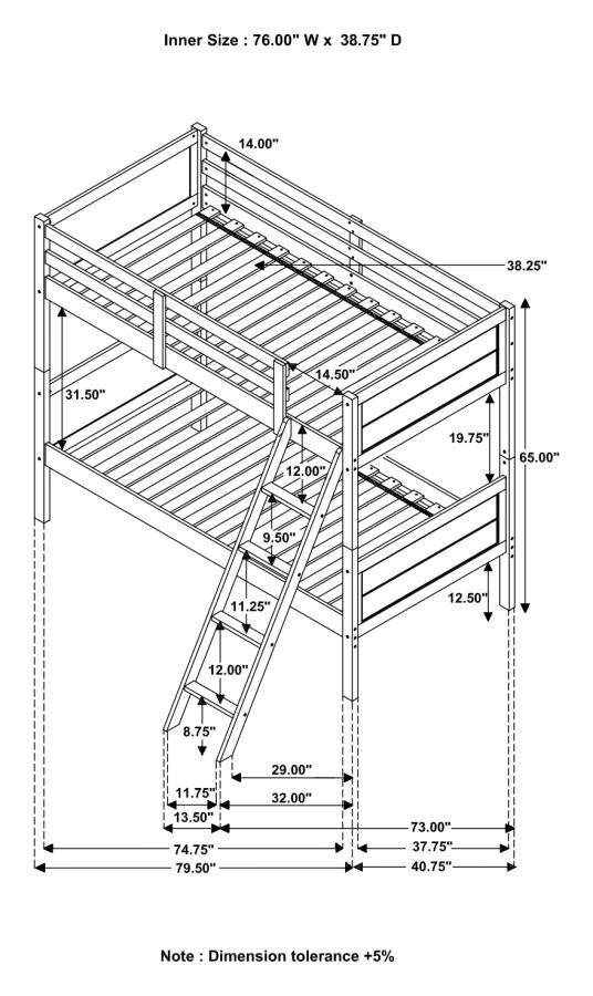 Ryder Grey Twin / Twin Bunk Bed