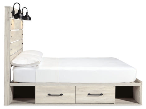 Cambeck Queen Panel Bed with 2 Storage Drawers with Mirrored Dresser and Nightstand