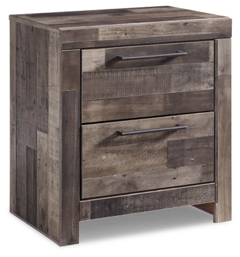 Derekson Queen Panel Bed with 2 Storage Drawers with Mirrored Dresser, Chest and Nightstand - PKG003397