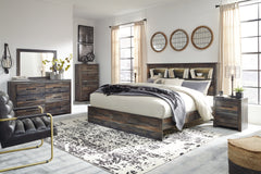 Drystan King Panel Bookcase Bed with Mirrored Dresser - PKG003404