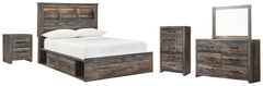 Drystan Full Bookcase Bed with 2 Storage Drawers with Mirrored Dresser, Chest and Nightstand - PKG003335