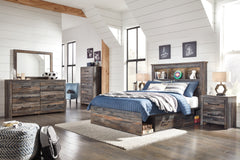 Drystan Full Bookcase Bed with 2 Storage Drawers with Mirrored Dresser, Chest and Nightstand - PKG003335