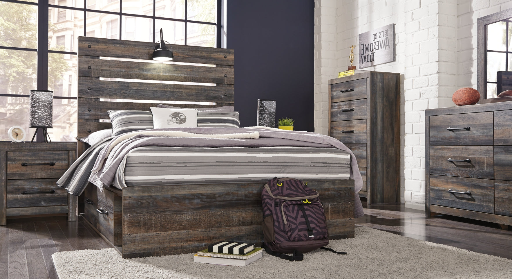 Drystan Queen Panel Bed with 2 Storage Drawers