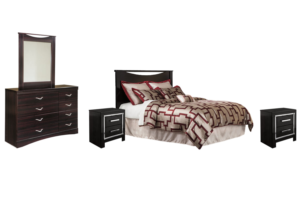 Lodanna Queen/Full Upholstered Panel Headboard Bed with Mirrored Dresser and 2 Nightstands