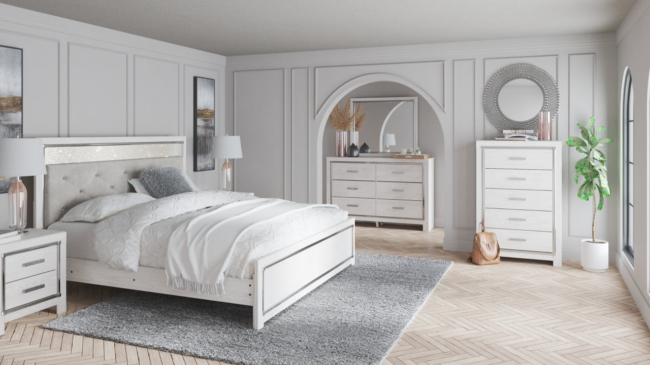 Altyra King Panel Headboard Bed with Mirrored Dresser and 2 Nightstands