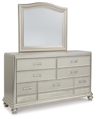 Coralayne Queen Upholstered Bed with Mirrored Dresser, Chest and 2 Nightstands - PKG007776