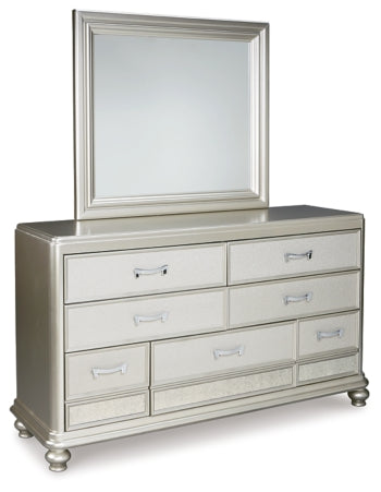 Coralayne Full Upholstered Bed with Mirrored Dresser, Chest and Nightstand - PKG007803