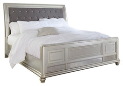 Coralayne California King Upholstered Sleigh Bed with Mirrored Dresser - PKG007854