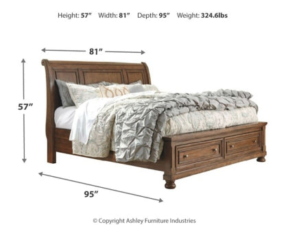 Flynnter Queen Sleigh Bed with 2 Storage Drawers