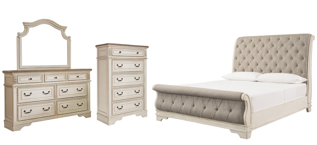 Realyn Queen Sleigh Bed with Mirrored Dresser and 2 Nightstands - PKG006670