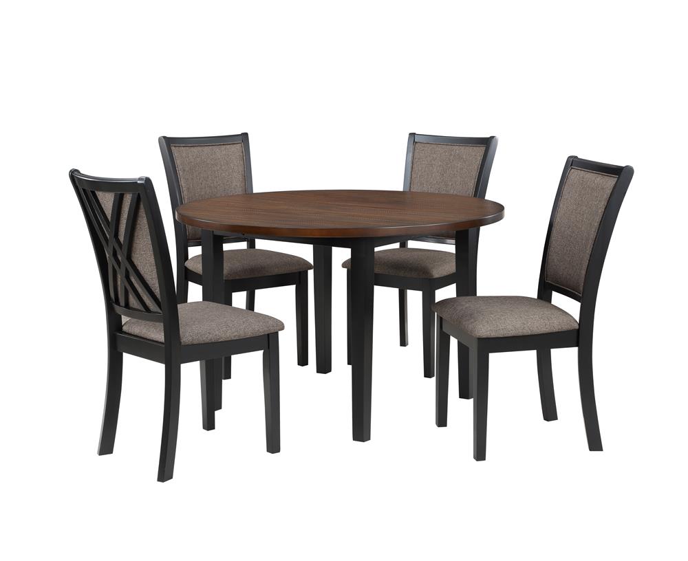 POTOMAC 48" ROUND DINING TABLE & 4 CHAIRS-BROWN/BLACK