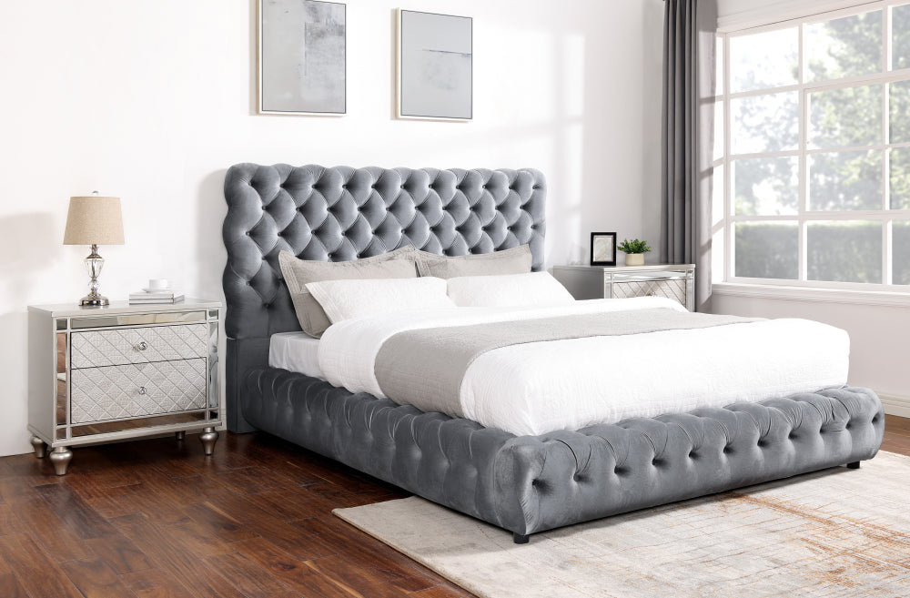 FLORY Q. HEADBOARD/FOOTBOARD -GREY, FLORY /QUEEN RAIL - BLACK