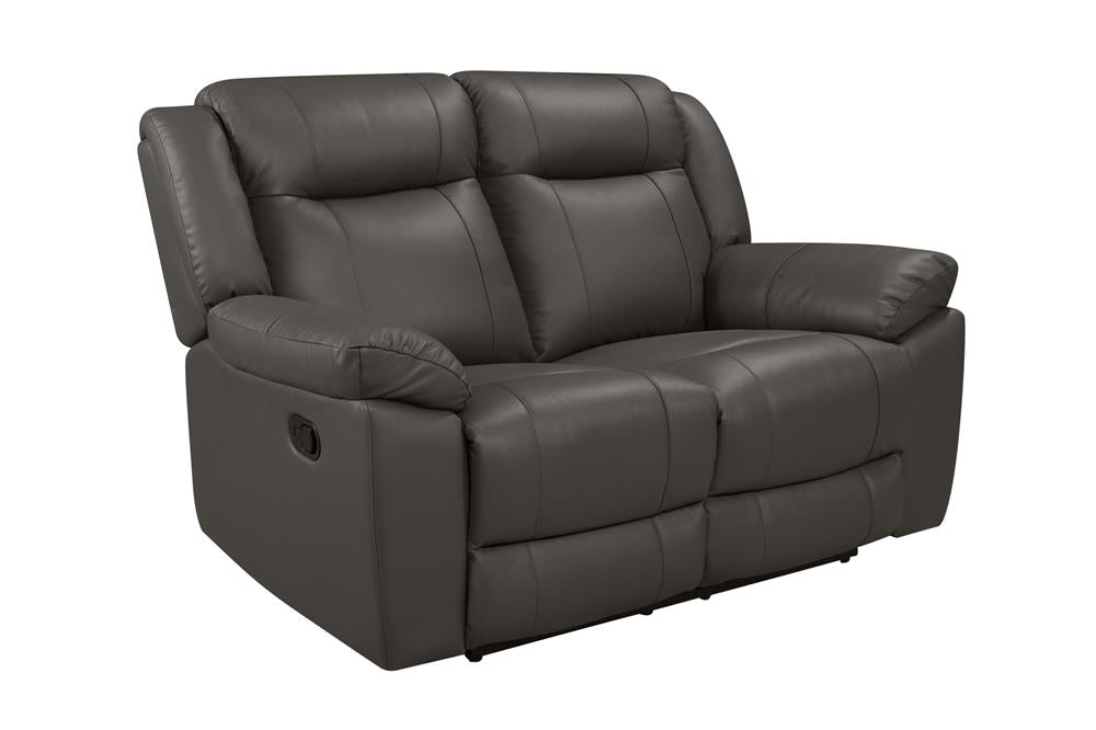 TAGGART LEATHER LOVESEAT W/ DUAL RECLINERS-GRAY