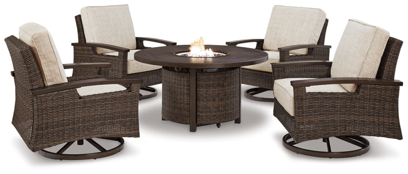 Paradise Trail Outdoor Fire Pit Table with 4 Lounge Chairs