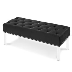 VIVIAN BLACK VELVET BENCH WITH CRYSTAL BUTTONS