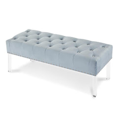 VIVIAN LIGHT BLUE VELVET BENCH WITH CRYSTAL BUTTONS