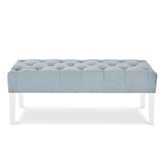 VIVIAN LIGHT BLUE VELVET BENCH WITH CRYSTAL BUTTONS