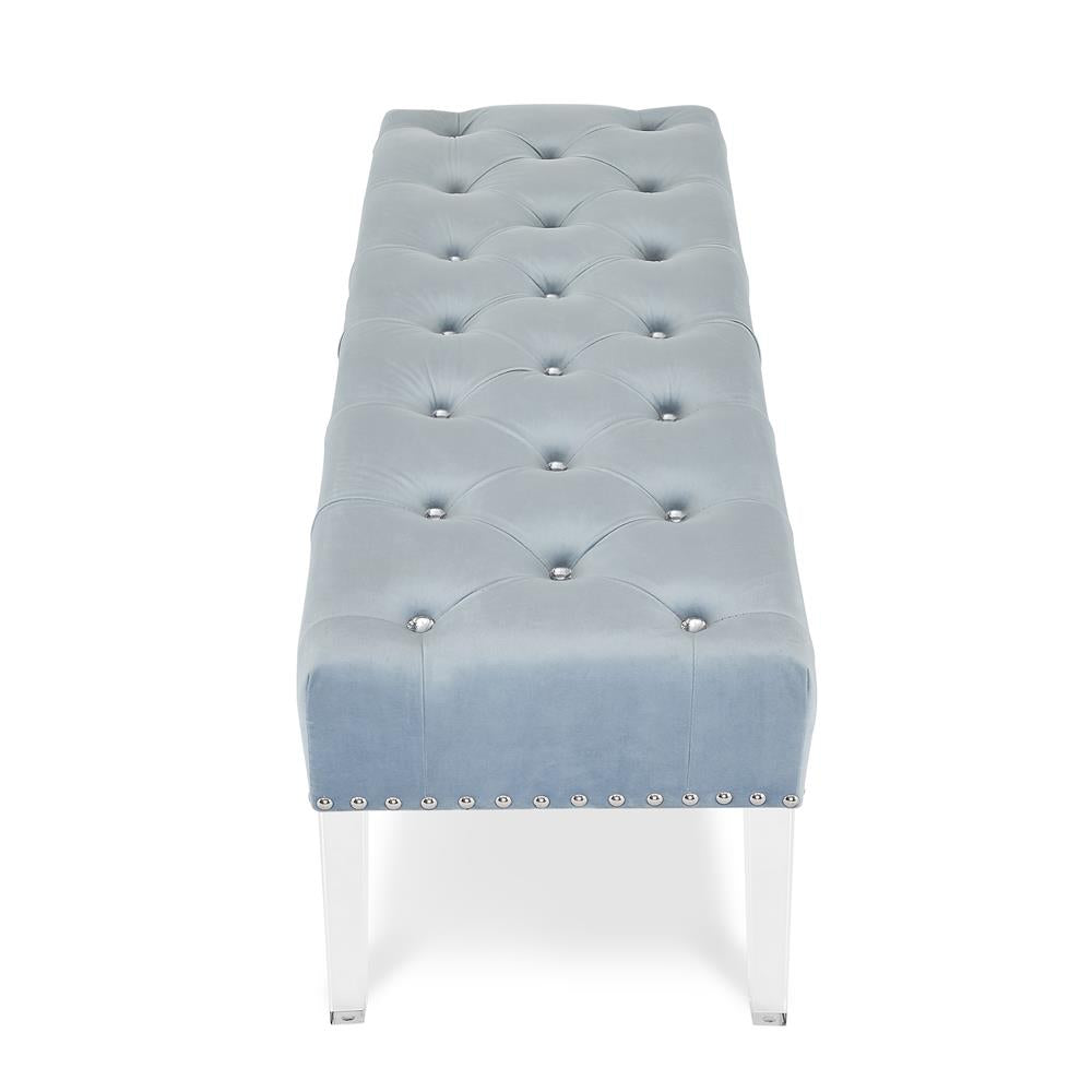 VIVIAN LIGHT BLUE VELVET BENCH WITH CRYSTAL BUTTONS