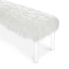 MARILYN UPHOLSTERED WHITE GLAM FAUX FUR BENCH