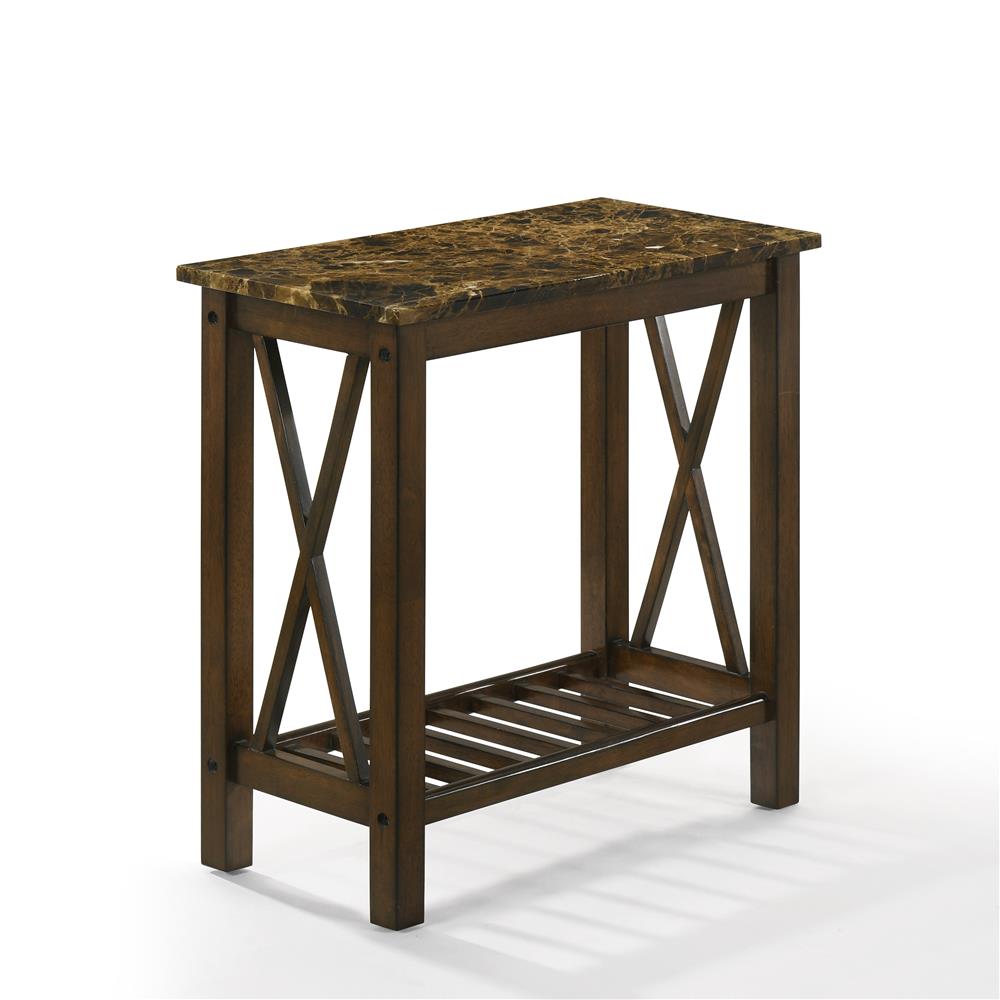 EDEN CHAIRSIDE TABLE-BROWN W/GRAY FAUX MARBLE TOP