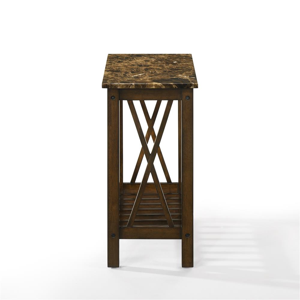 EDEN CHAIRSIDE TABLE-BROWN W/GRAY FAUX MARBLE TOP