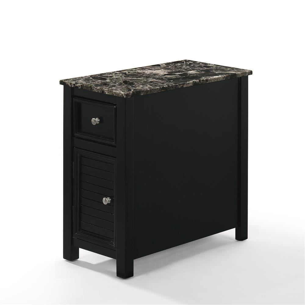 SAMSON END TABLE W/DRWR-BLACK W/FAUX MARBLE TOP