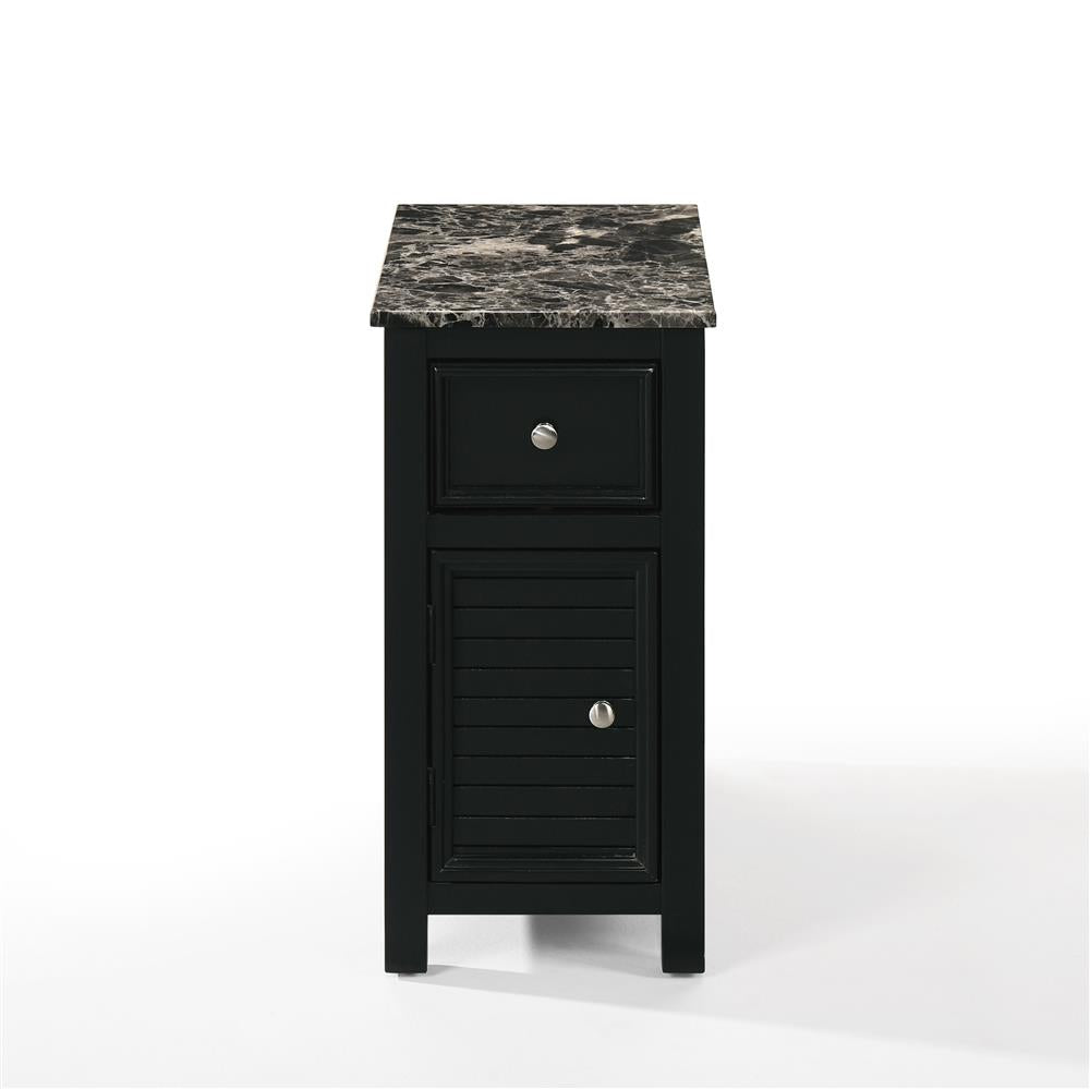 SAMSON END TABLE W/DRWR-BLACK W/FAUX MARBLE TOP