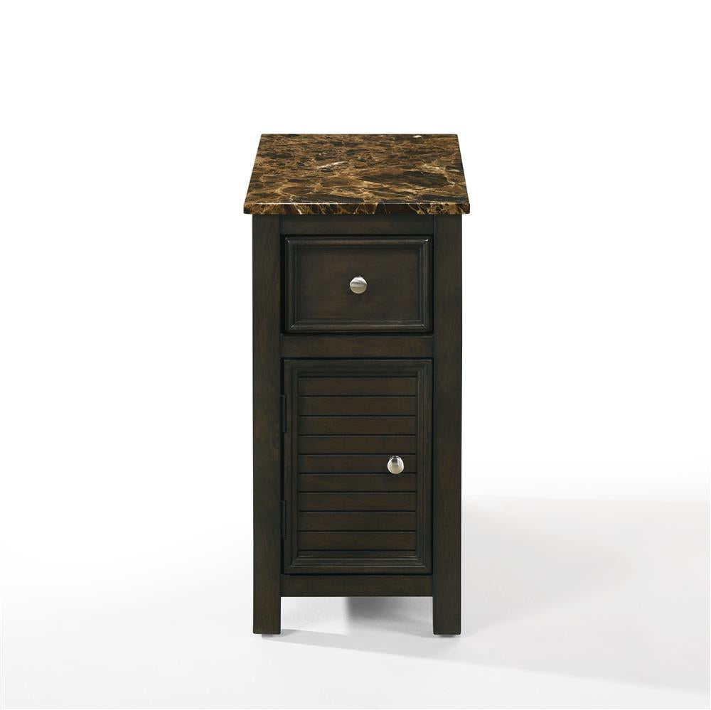 SAMSON END TABLE W/DRWR-ESPRESSO W/FAUX MARBLE TOP