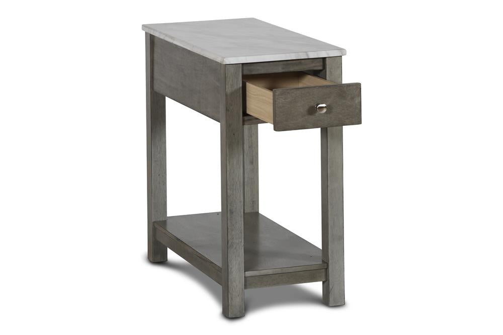 NOAH END TABLE WITH DRAWER-GRAY W/FAUX MARBLE TOP