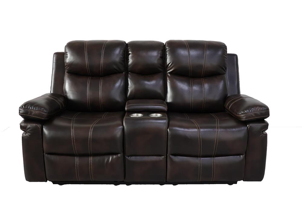 KELLEN CONSOLE LOVESEAT W/ DUAL RECLINERS-BROWN