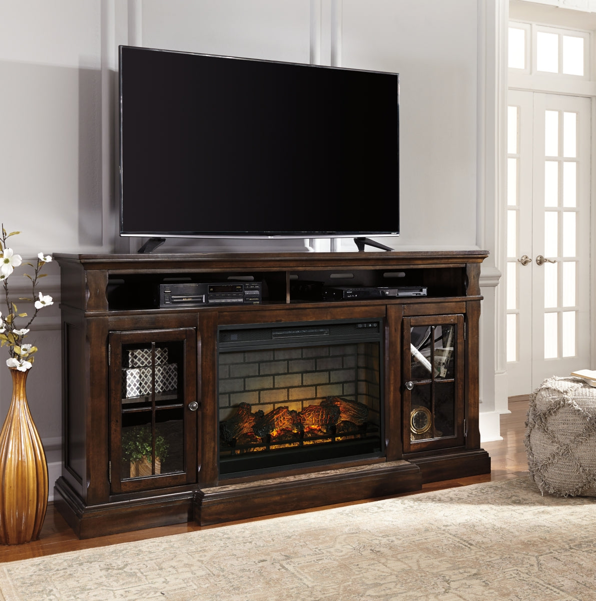 Roddinton 72" TV Stand with Electric Fireplace - The Bargain Furniture